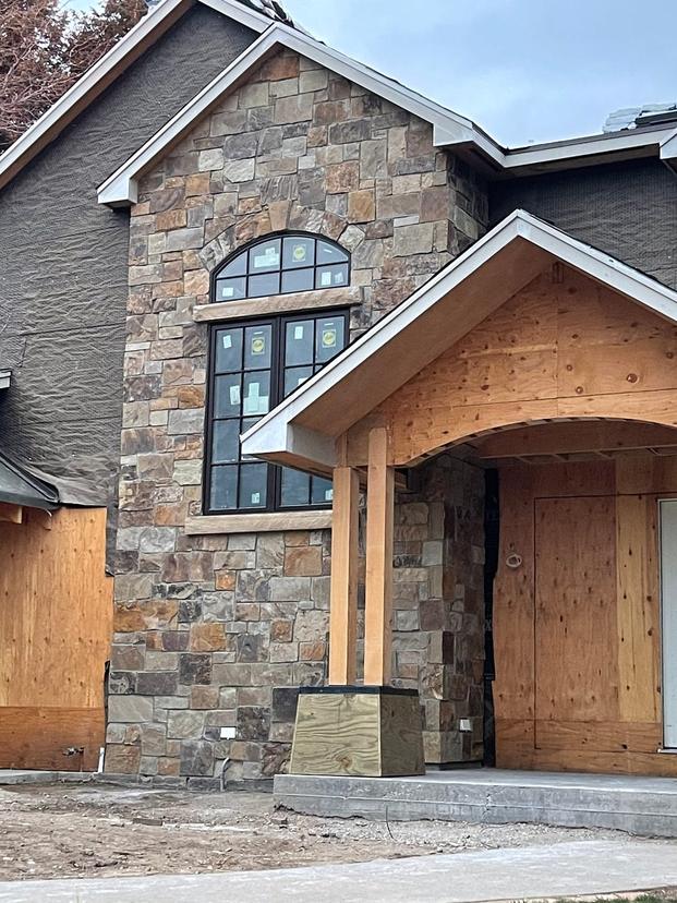 Stone veneer facade on a new home