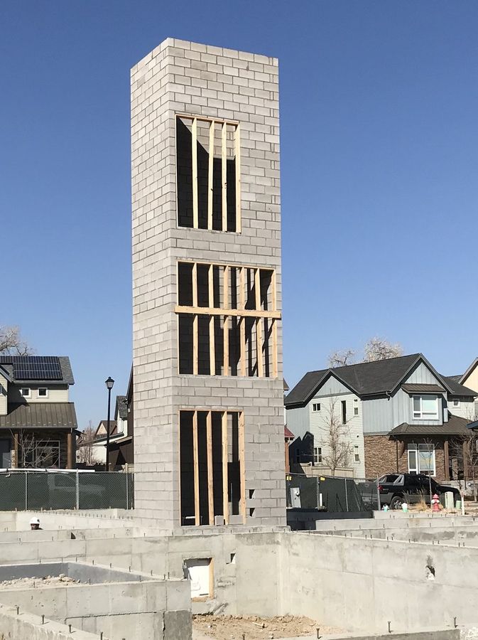 Brick tower going up on a commercial job